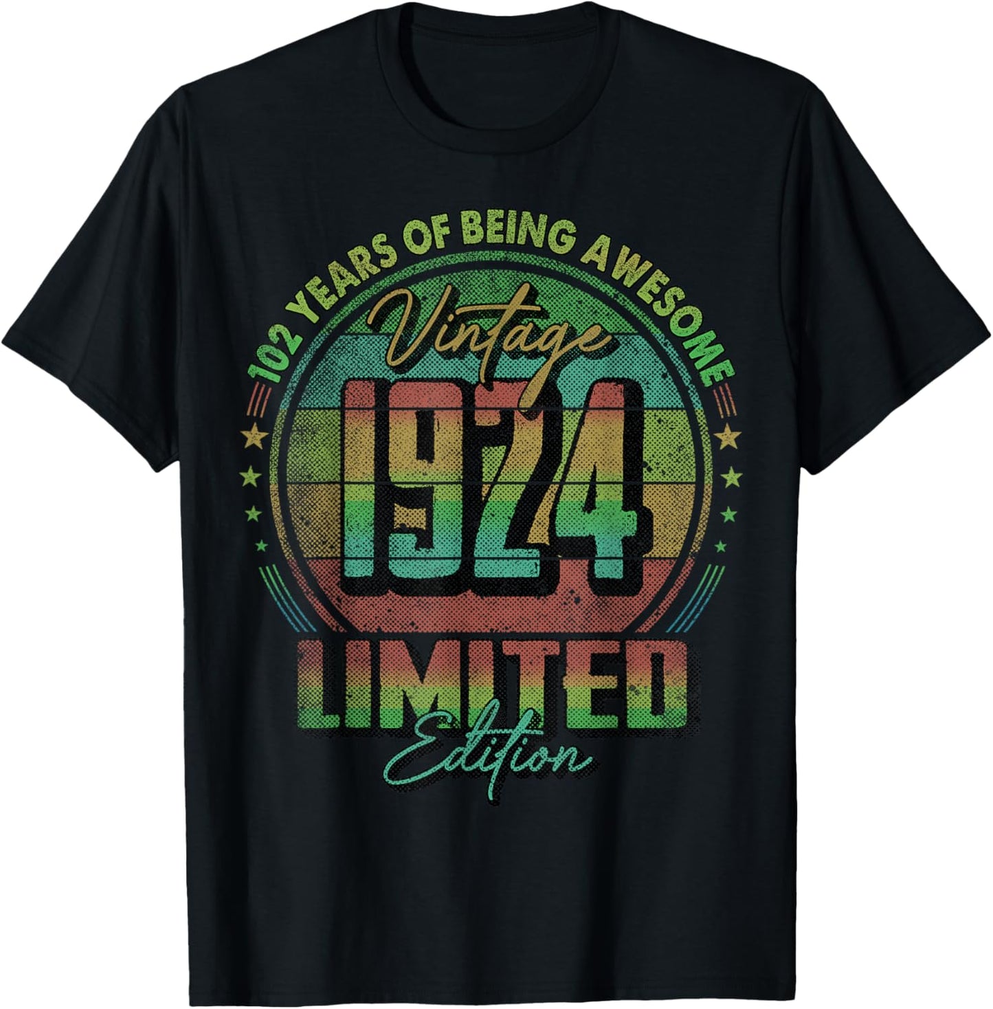 Vintage 1924 Limited Edition 102 Year Old 102nd Birthday T-Shirt - T-Shirt | Black