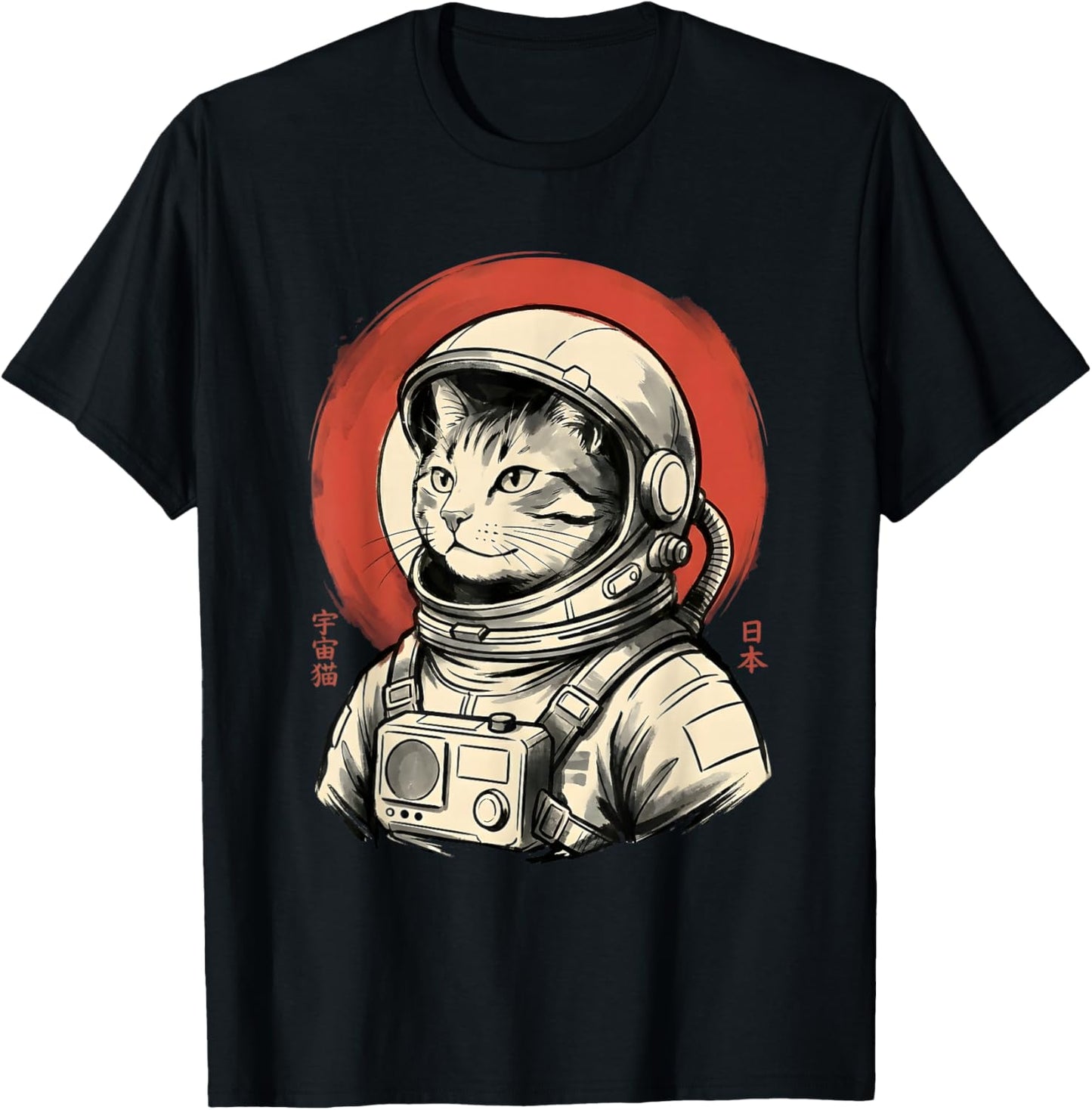 Space Cat Japanese Art Astronaut Kawaii Anime Space Cat T-Shirt - T-Shirt | Black