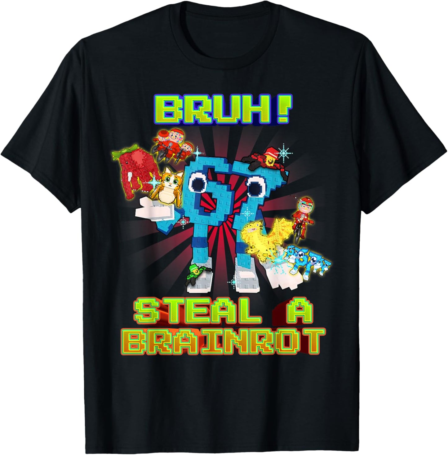Bruh 67 Six Seven with Every Brainrots for Boys Kids Teens T-Shirt - T-Shirt | Black