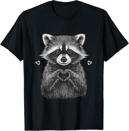 Valentine Raccoon Retro Valentine Feral But Cute Valentine T-Shirt - T-Shirt | Black