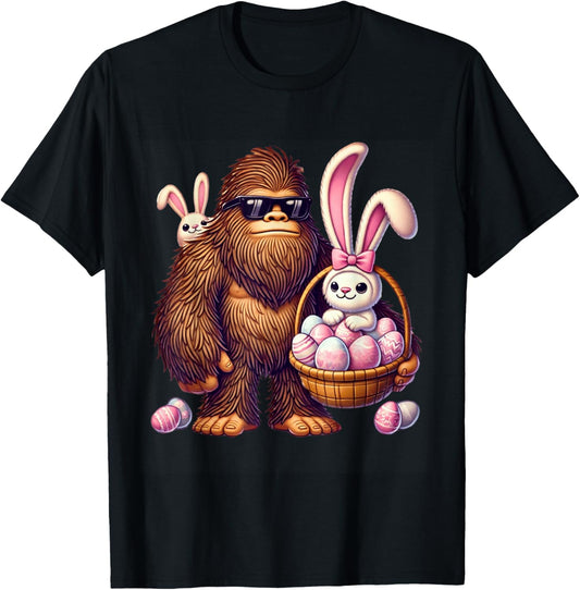 Bigfoot Sasquatch Bunny Easter Eggs Retro Men Boys Kids Cute T-Shirt - T-Shirt | Black