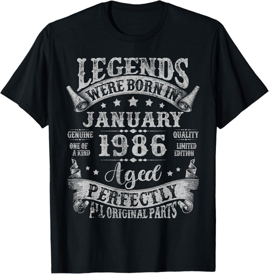 Legend Since January 1986 40 Years Old 40th Birthday Men Dad T-Shirt - T-Shirt | Black