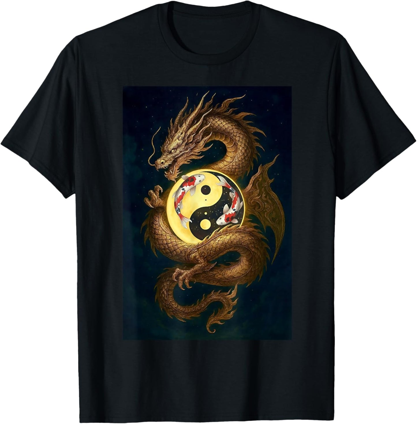 Chinese Dragon Yin and Yang Koi Carp Fish T-Shirt - T-Shirt | Black