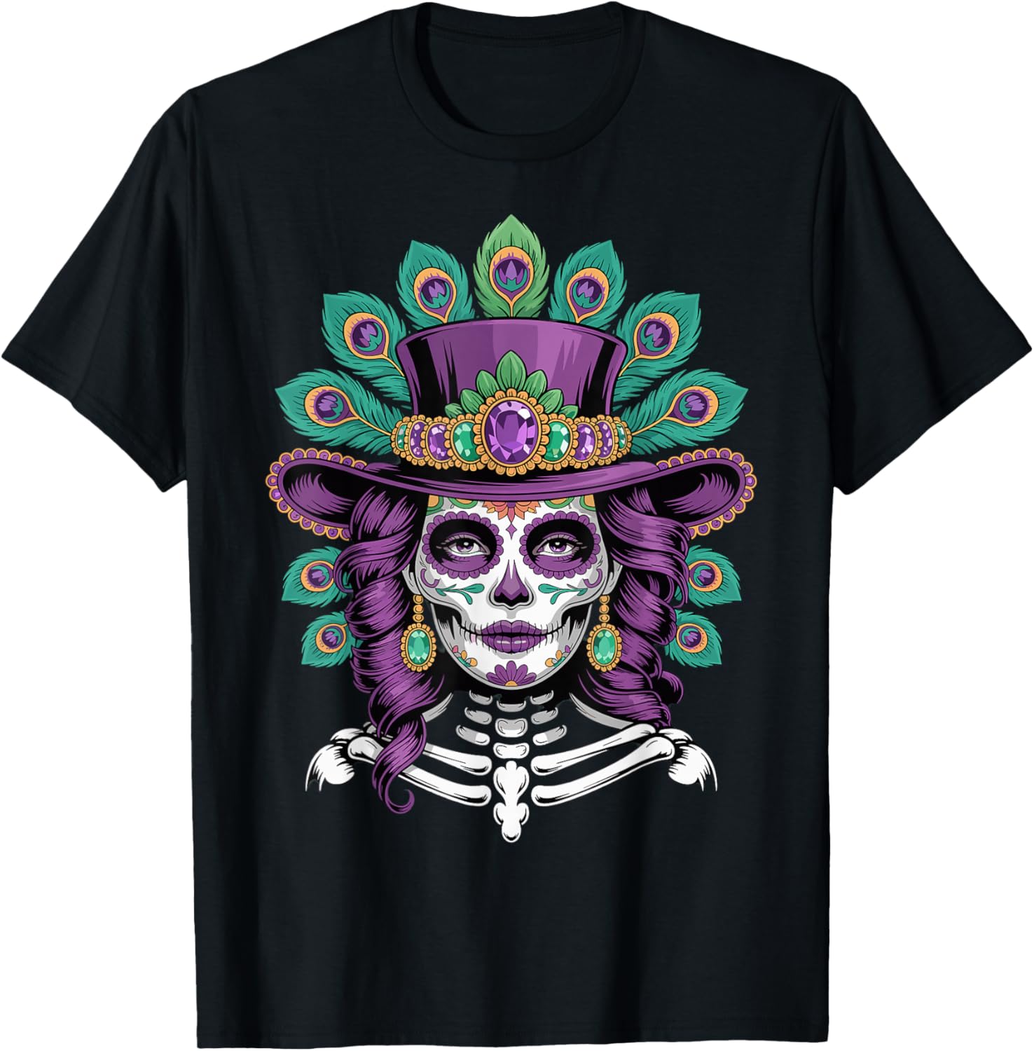 Mardi Gras Sugar Skull Mardi Gras Carnival Party Women Girl T-Shirt - T-Shirt | Black