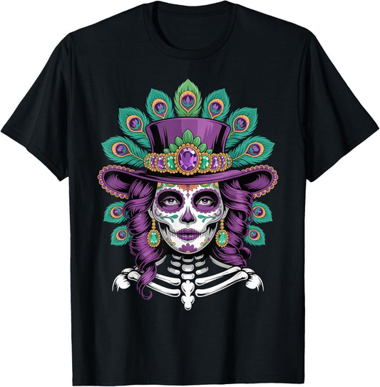 Mardi Gras Sugar Skull Mardi Gras Carnival Party Women Girl T-Shirt - T-Shirt | Black