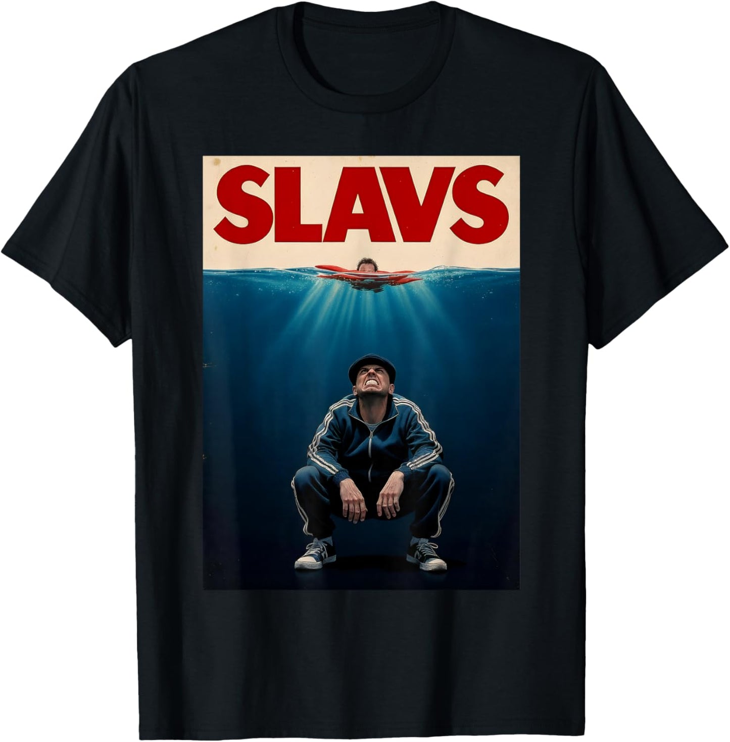 Funny Squatting Gopnik Slav Shark Movie Meme Poster Art T-Shirt - T-Shirt | Black