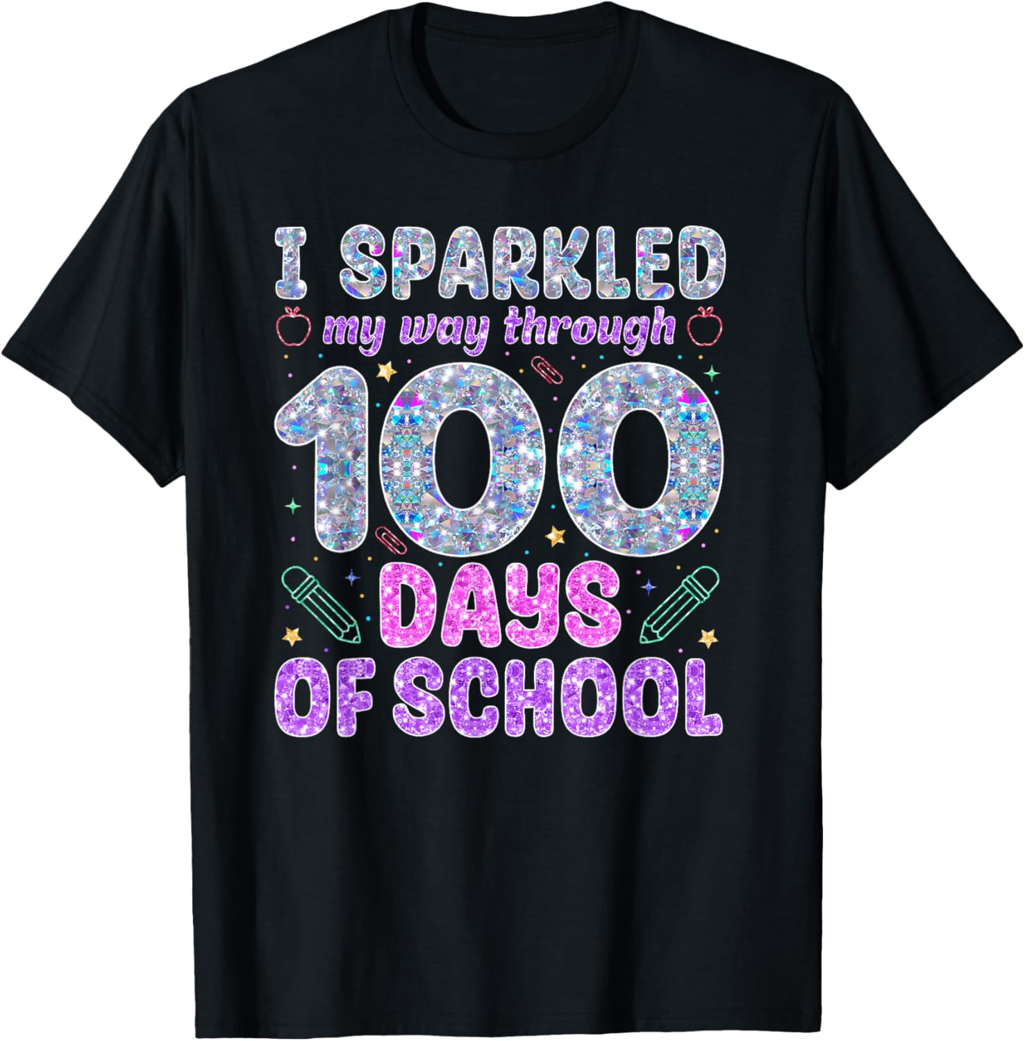 I Sparkled My Way Through Girls Kids 100 Days of School T-Shirt - T-Shirt | Black