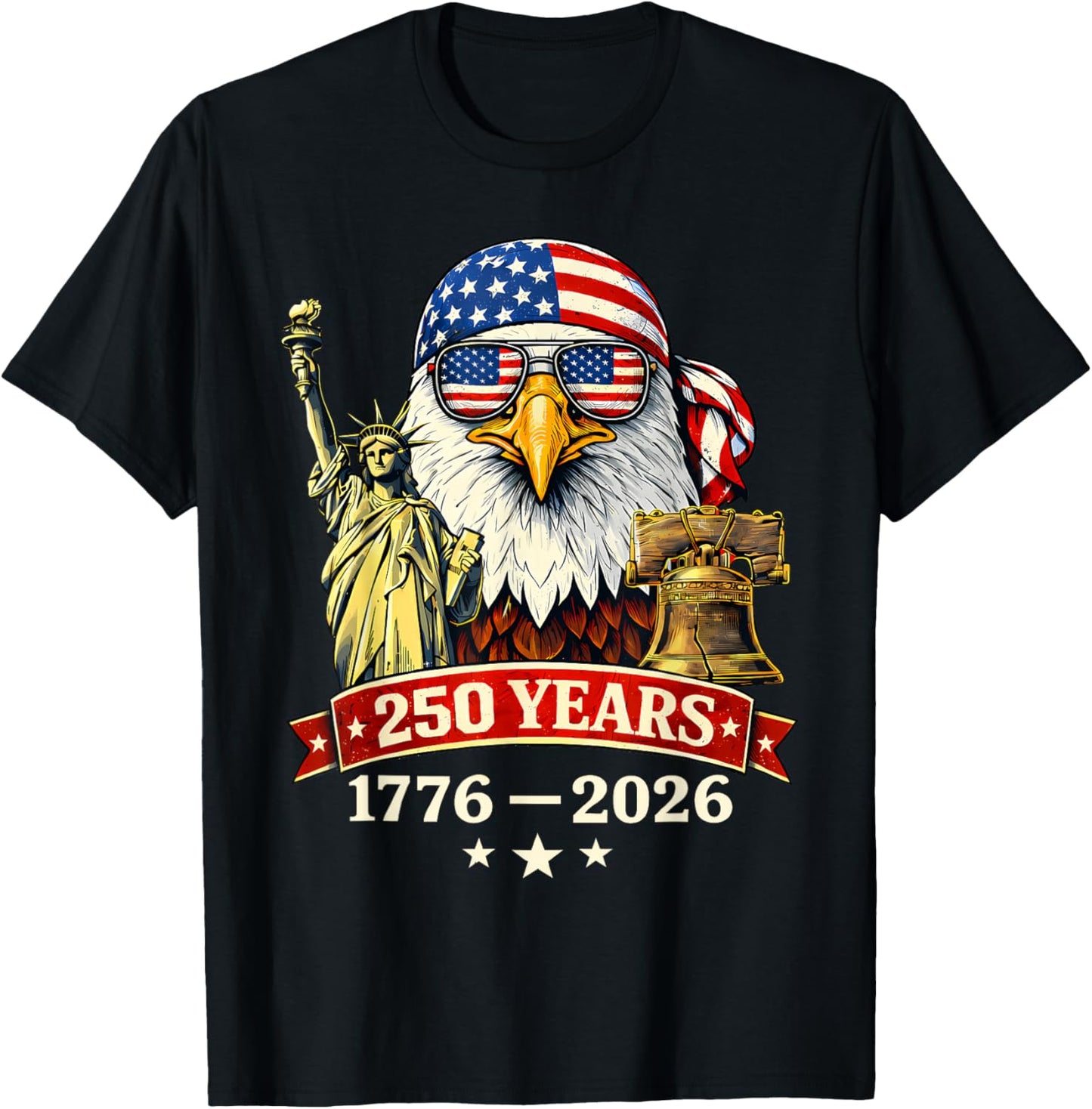 Flag Vintage 250 Years American 1776 2026 250th USA Birthday T-Shirt - T-Shirt | Black