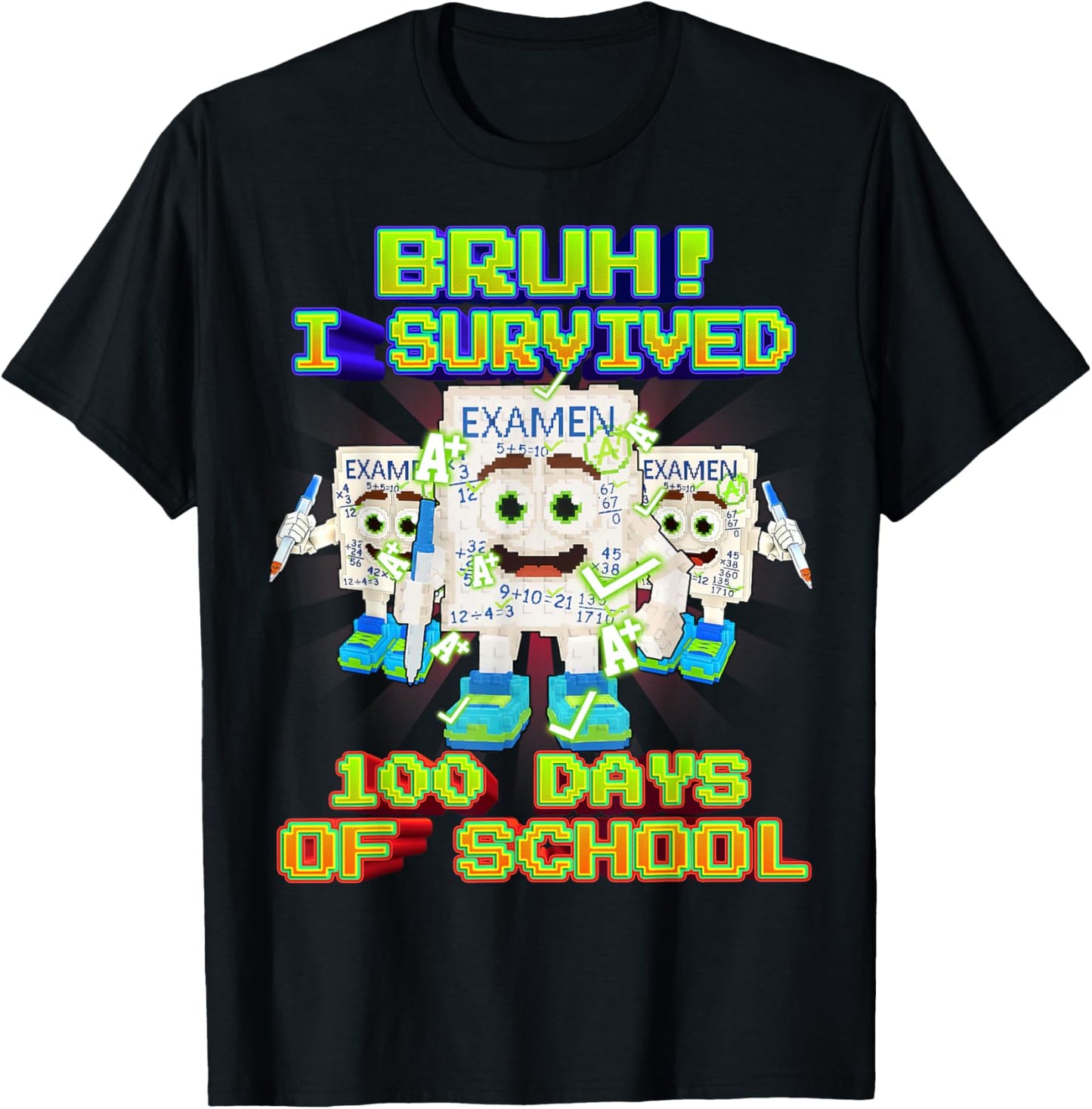 Bruh I Survived 100 Days of School Funny Yes Exam Brainrot T-Shirt - T-Shirt | Black