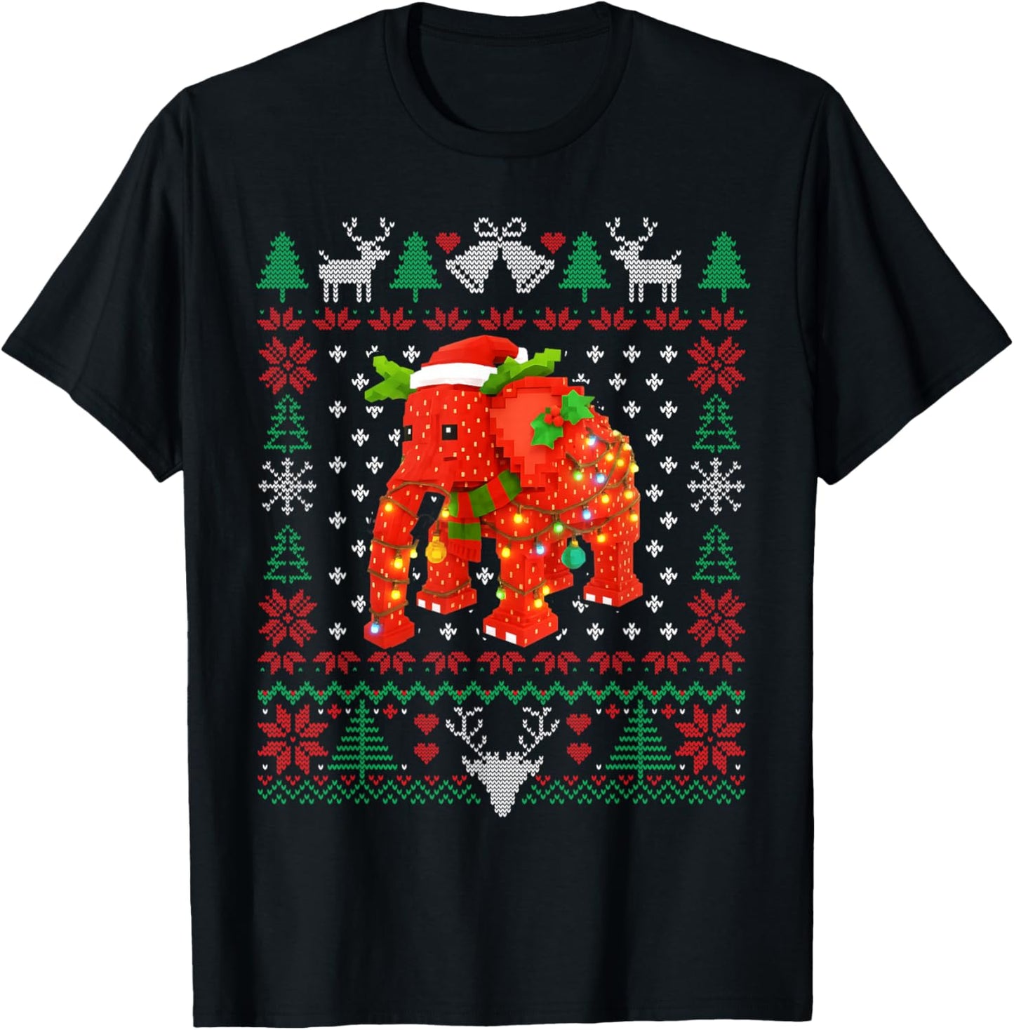 Funny Strawberry Elephant Brainrot Christmas Ugly Sweater T-Shirt - T-Shirt | Black