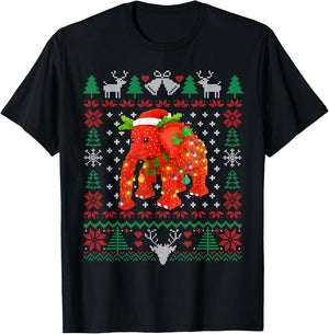Funny Strawberry Elephant Brainrot Christmas Ugly Sweater T-Shirt - T-Shirt | Black
