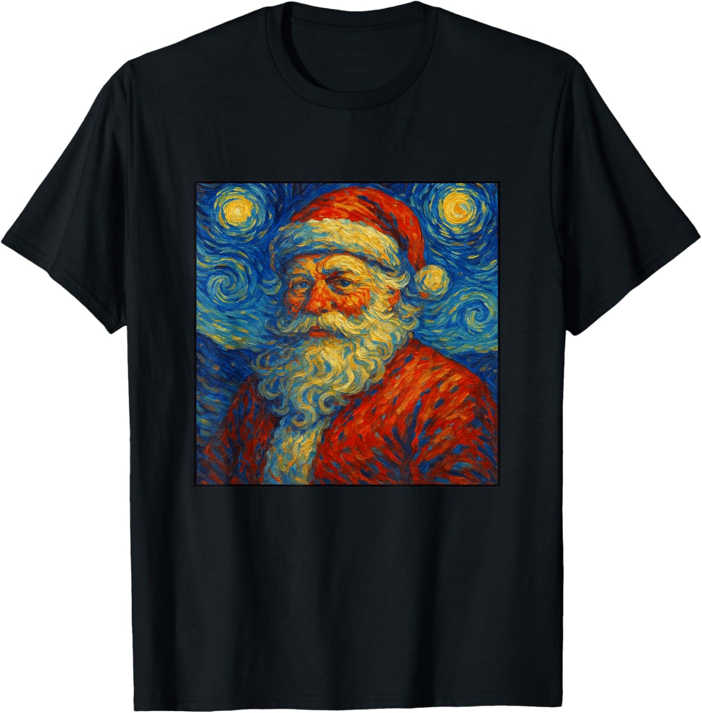 Santa Claus Starry Night Van Gogh Christmas Art Xmas Parody T-Shirt - T-Shirt | Black