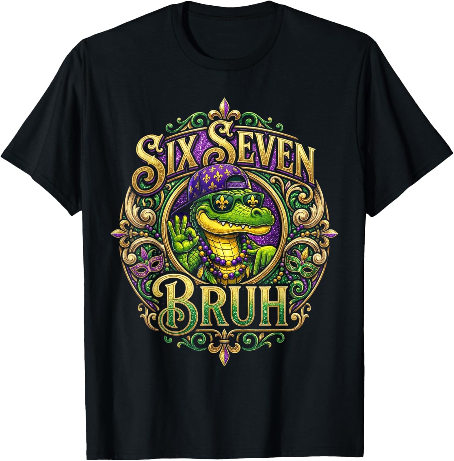 Mardi Gras Six Seven Bruh Mardigator Alligator 67 Meme Boys T-Shirt - T-Shirt | Black