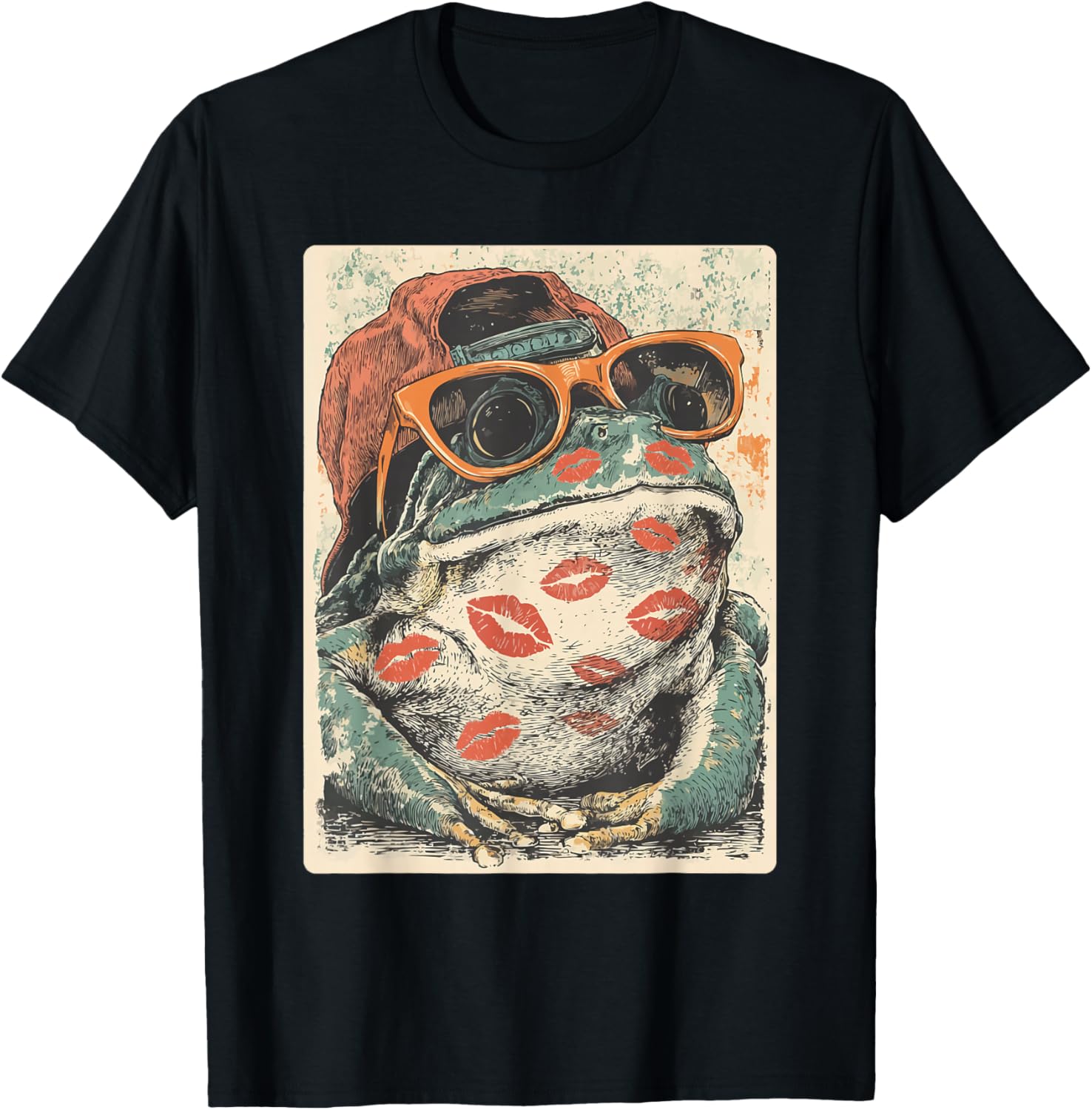 Romantic Frog with Sunglasses Kisses Valentine's Day Animal T-Shirt - T-Shirt | Black