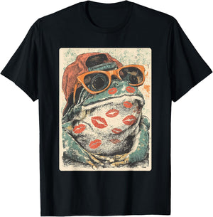 Romantic Frog with Sunglasses Kisses Valentine's Day Animal T-Shirt - T-Shirt | Black