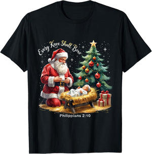 Every Knee Shall Bow Philippians 2:10 Christmas T-Shirt - T-Shirt | Black