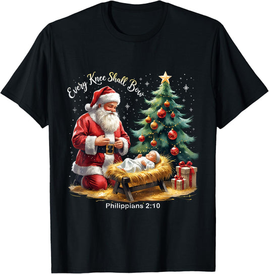 Every Knee Shall Bow Philippians 2:10 Christmas T-Shirt - T-Shirt | Black