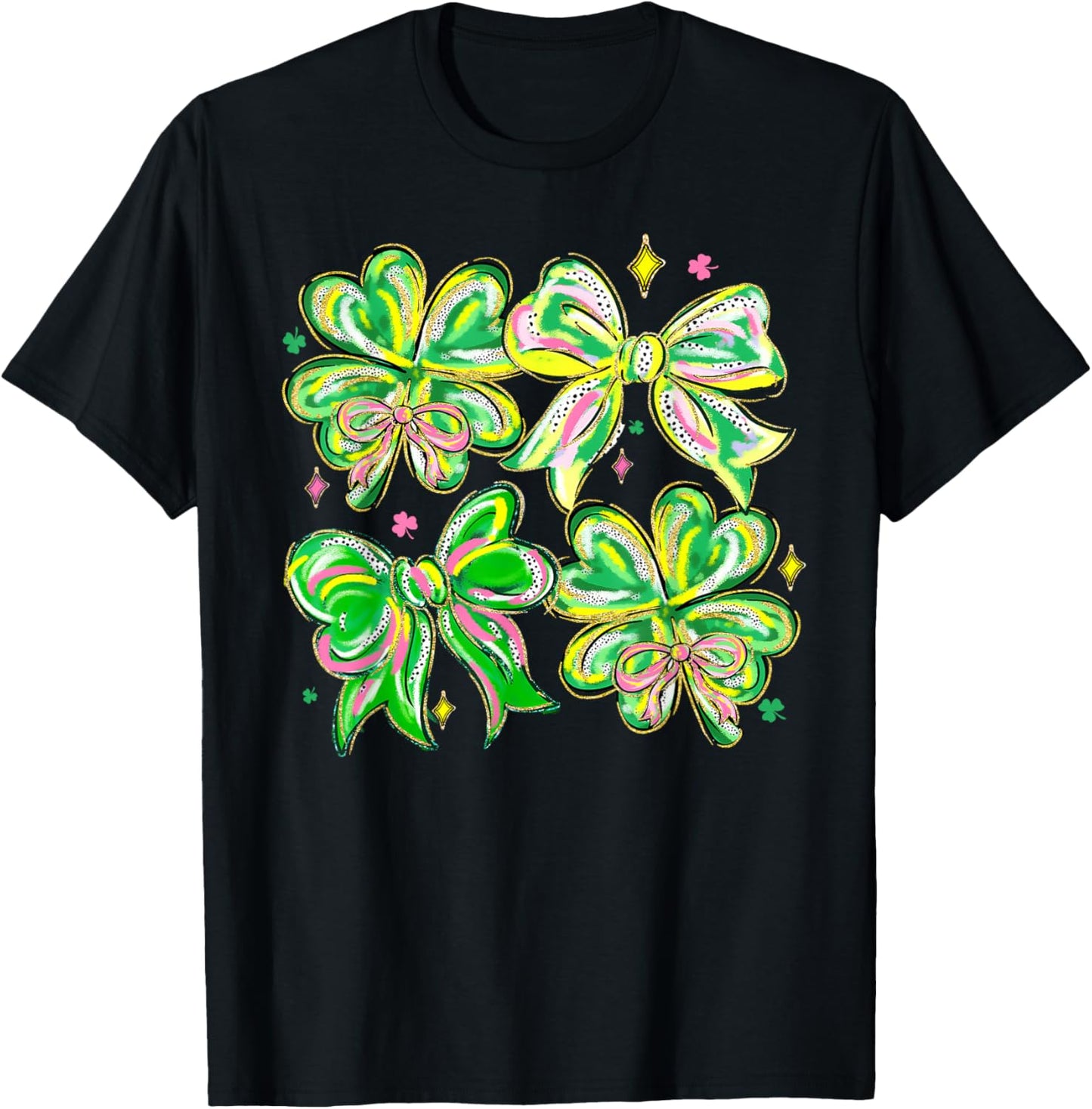 Coquette Bow St.Patrick's Day Lucky Shamrock Ireland Irish T-Shirt - T-Shirt | Black