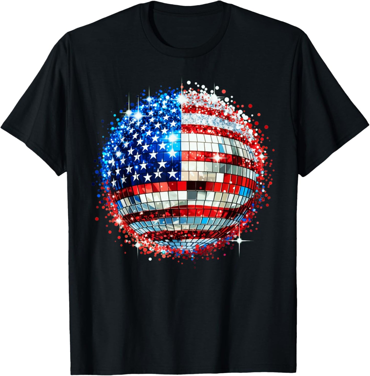 American Flag Disco Ball Patriotic Celebration T-Shirt - T-Shirt | Black