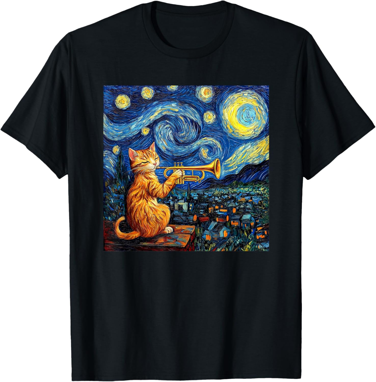 Funny Trumpet Player Cat Shirt Men Kids T-Shirt - T-Shirt | Black
