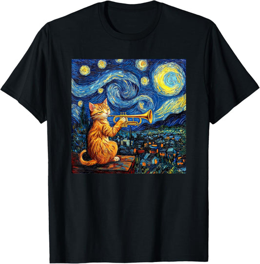 Funny Trumpet Player Cat Shirt Men Kids T-Shirt - T-Shirt | Black