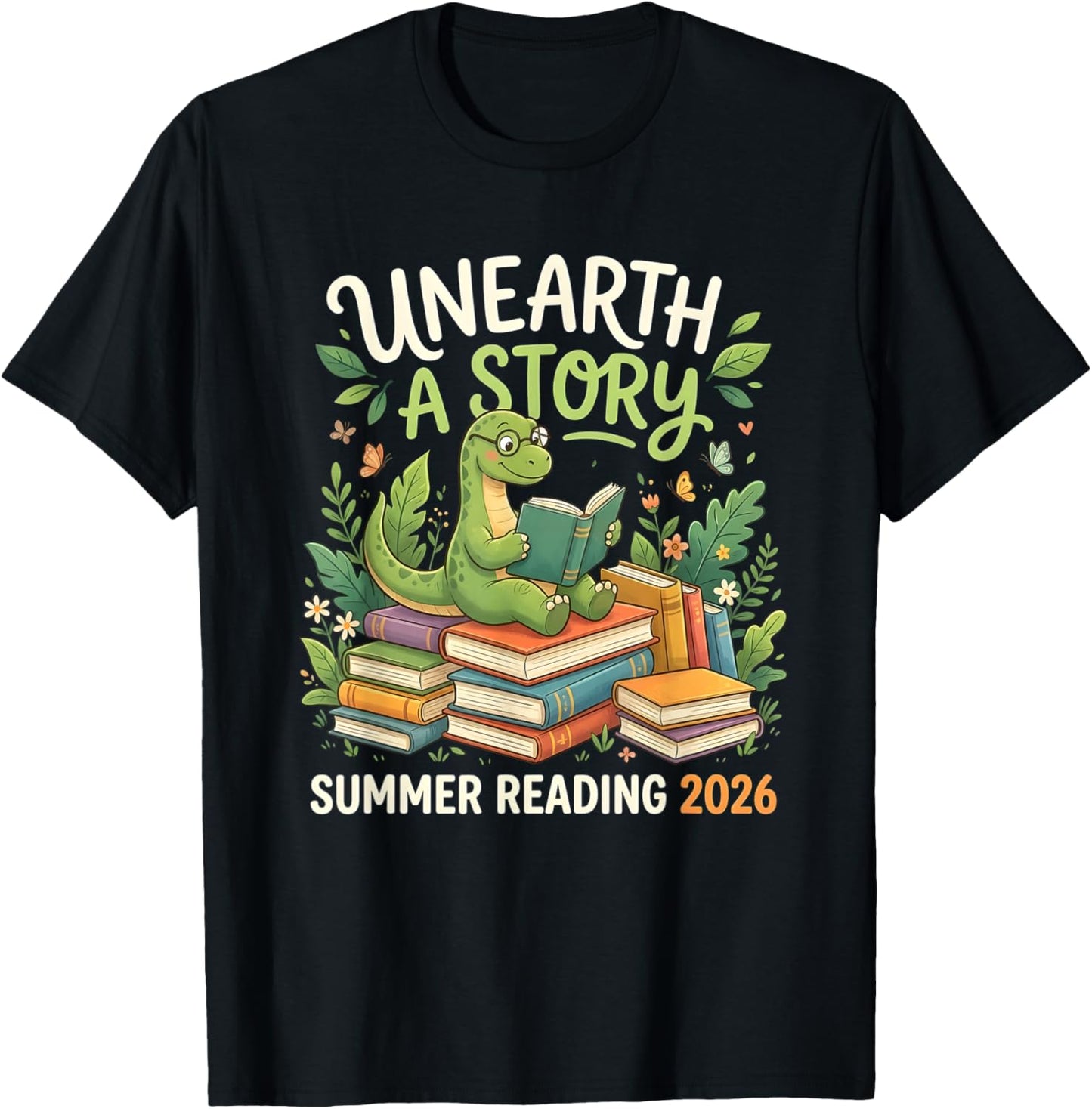 Unreath a Story Summer Library Reading 2026 Dinosaur Book T-Shirt - T-Shirt | Black