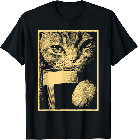 Cat with Beer Feline Animal Drinking Humor St Patricks Day T-Shirt - T-Shirt | Black