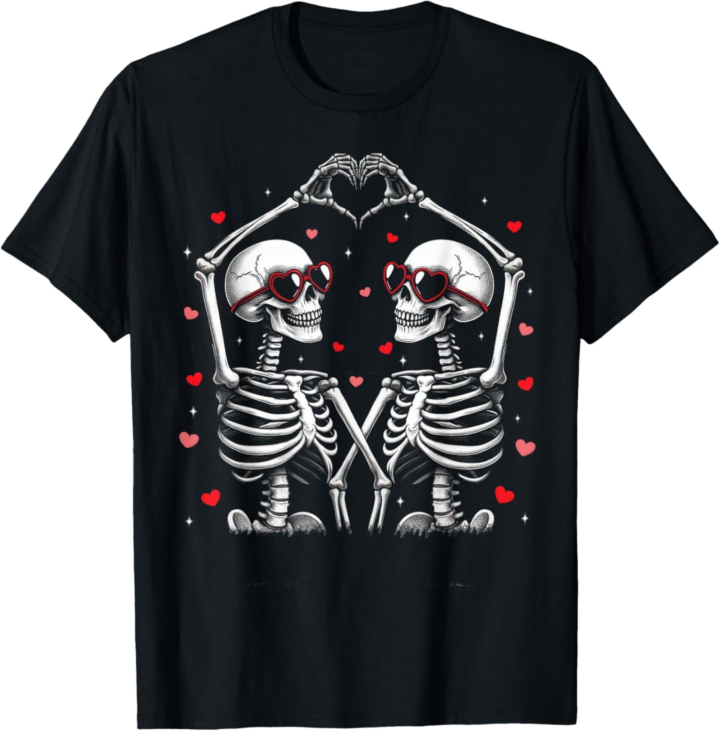 Valentines Day Skeleton Hand Heart Funny Matching Couples T-Shirt - T-Shirt | Black