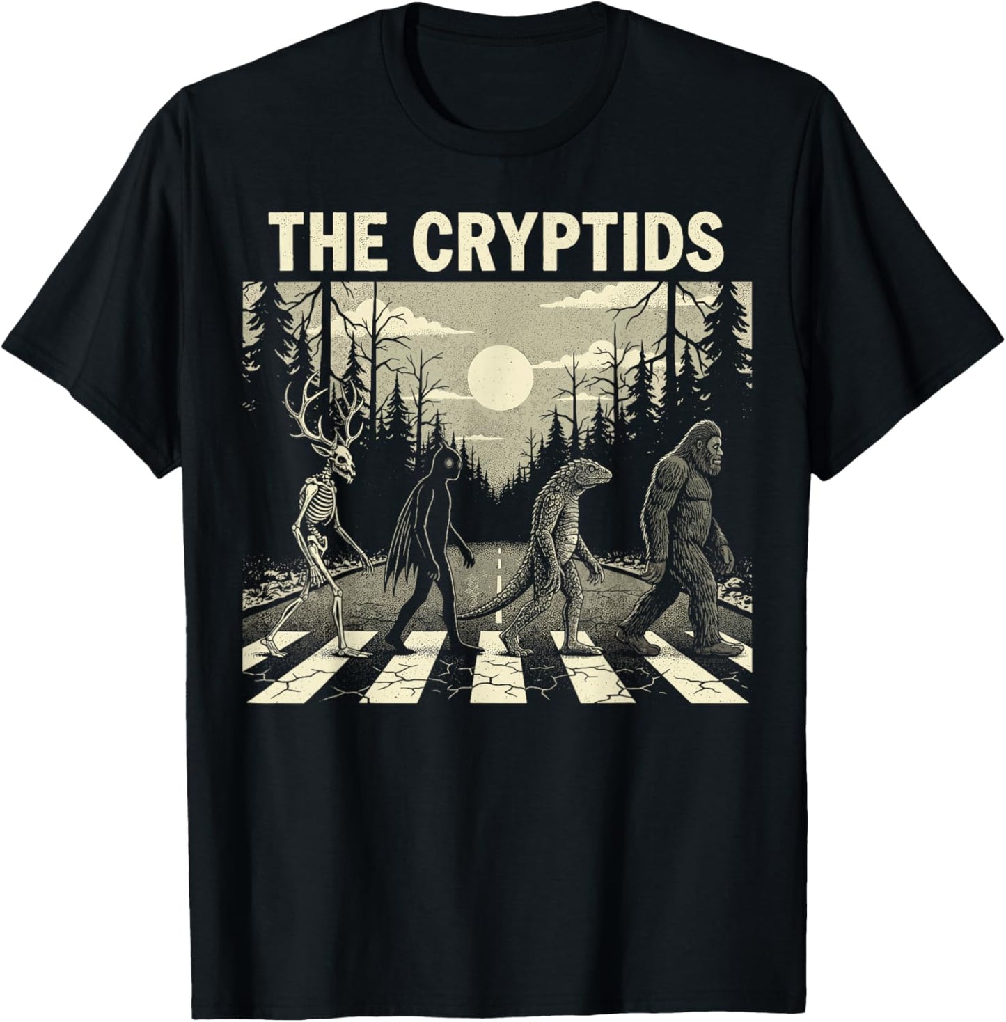 The Cryptids Funny Mythical Bigfoot Mothman Graphic T-Shirt - T-Shirt | Black