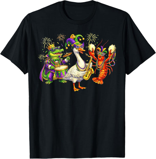 ABC Alligator Brown Pelican Crawfish Louisiana Mardi Gras T-Shirt - T-Shirt | Black
