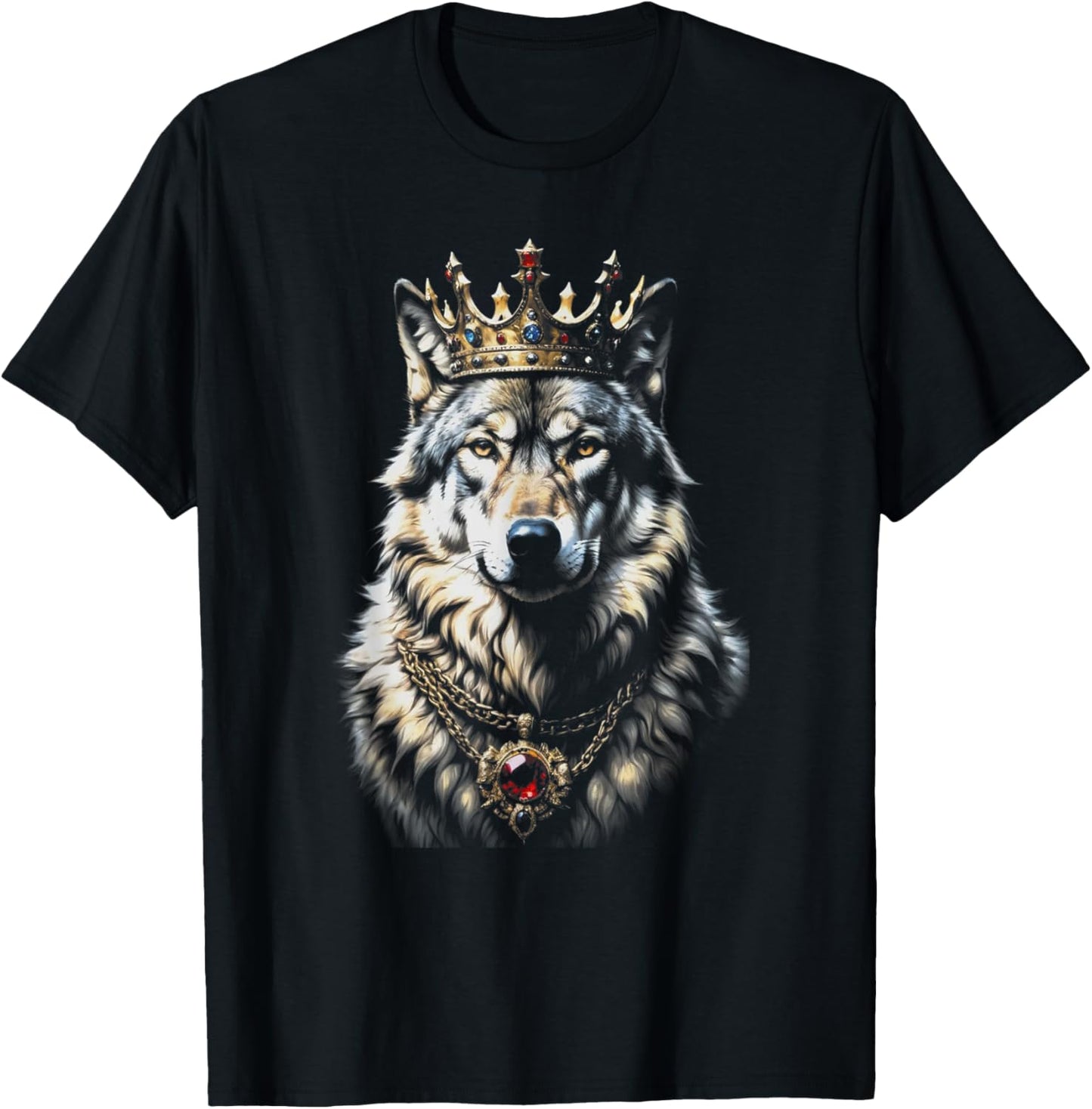 Funny Crown King Wolf Cool Animals Wolves Lovers Wildlife T-Shirt - T-Shirt | Black