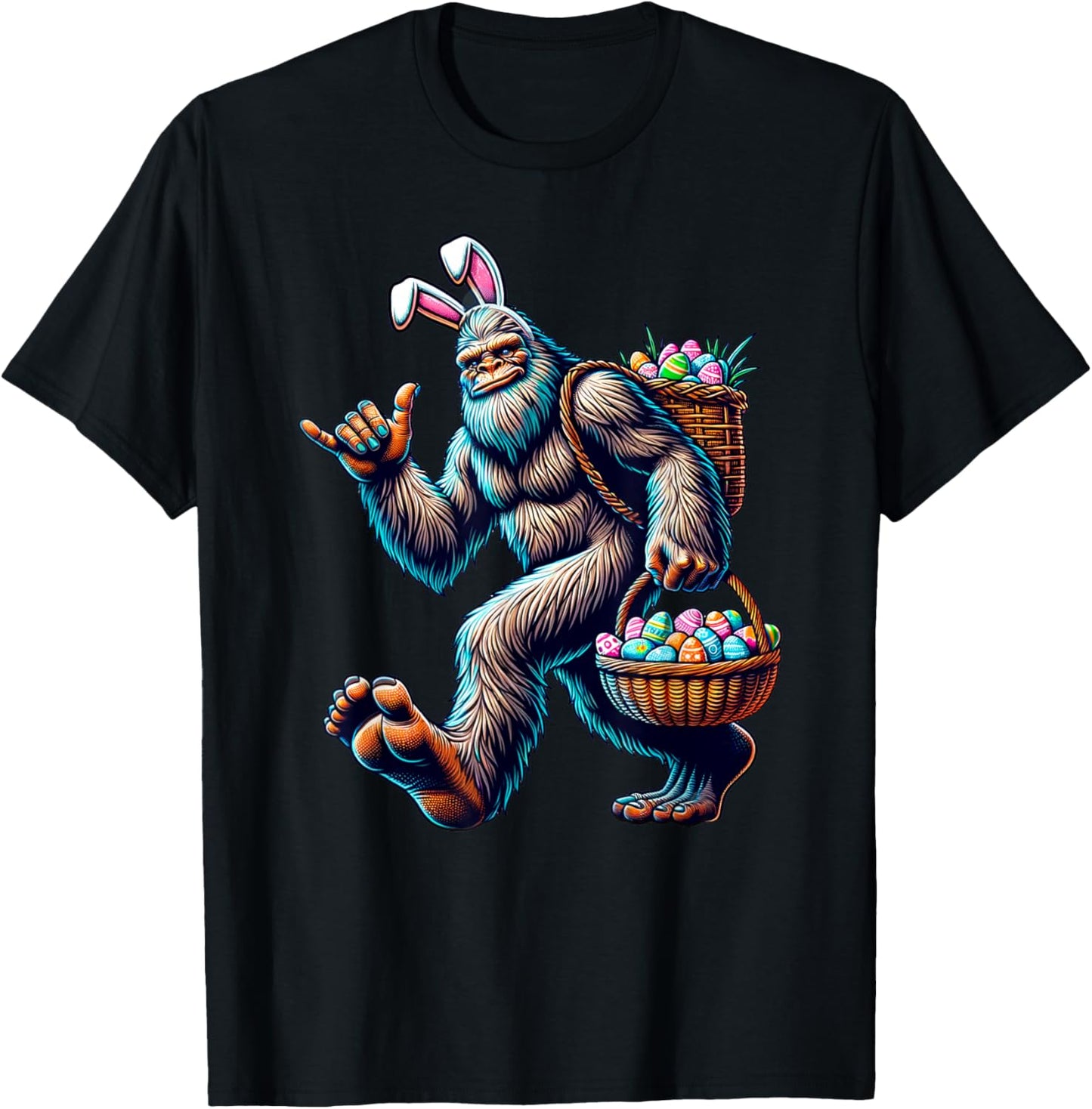 Funny Bigfoot Easter Bunny - Sasquatch with Easter Basket T-Shirt - T-Shirt | Black