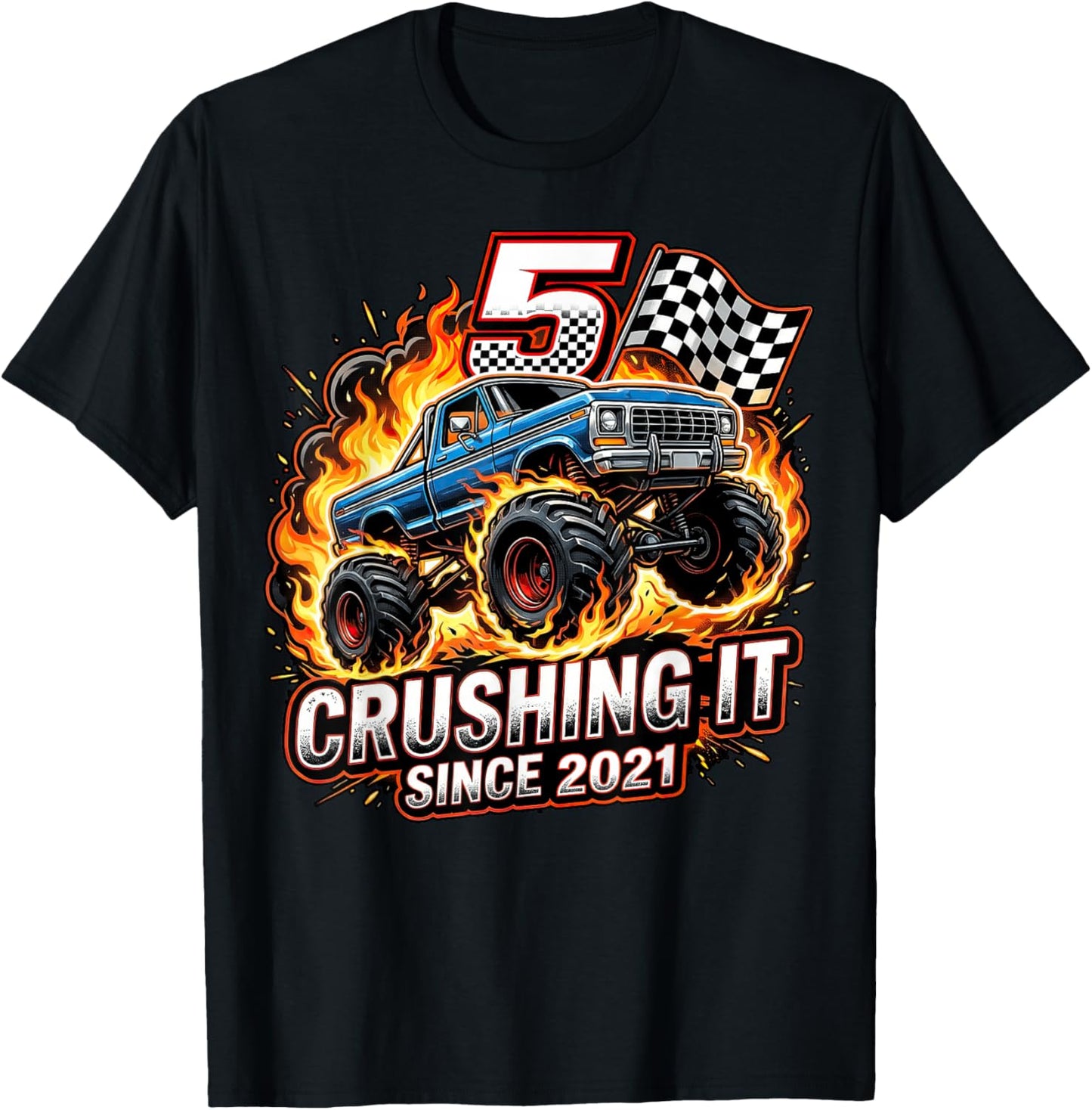 Birthday Monster Truck 5 Year Old Boys 5th Party Born 2021 T-Shirt - T-Shirt | Black