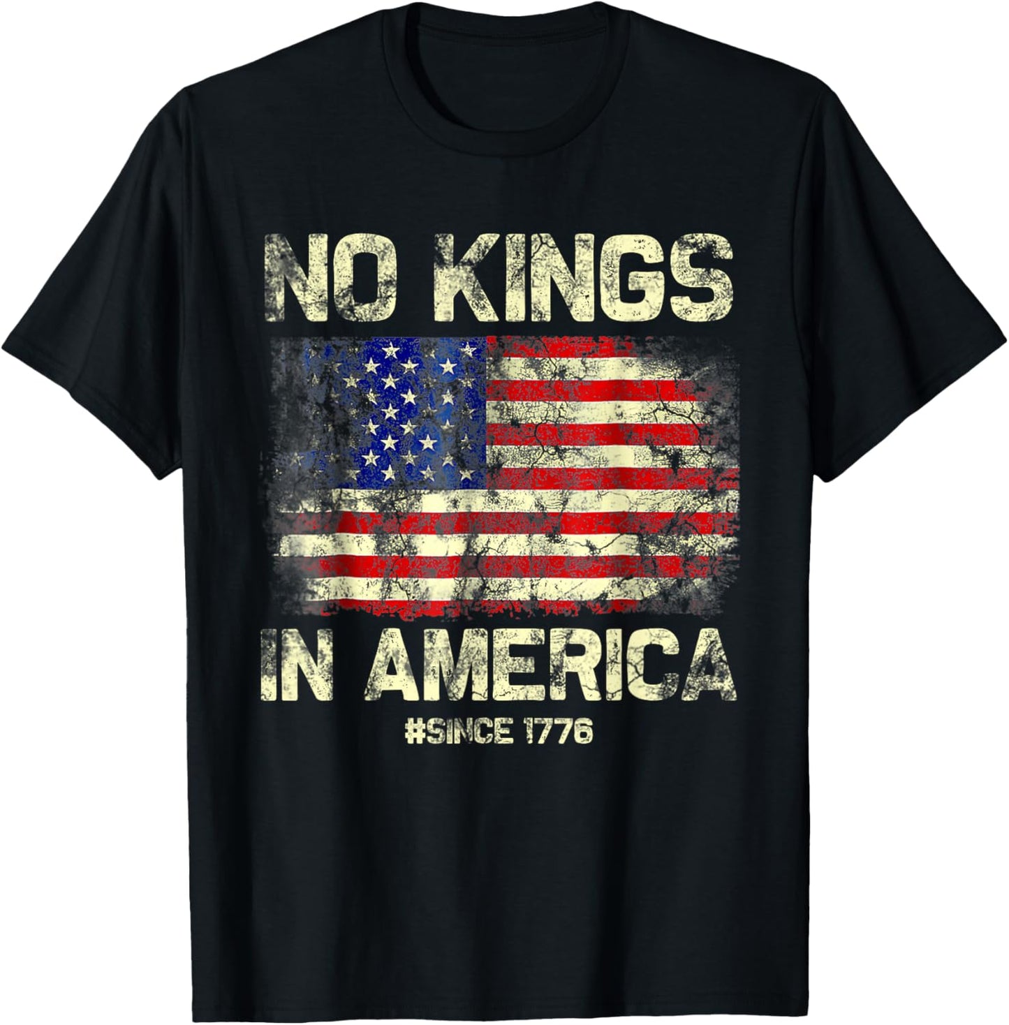 No Kings in America Since 1776 Vintage America Flag No Kings T-Shirt - T-Shirt | Black