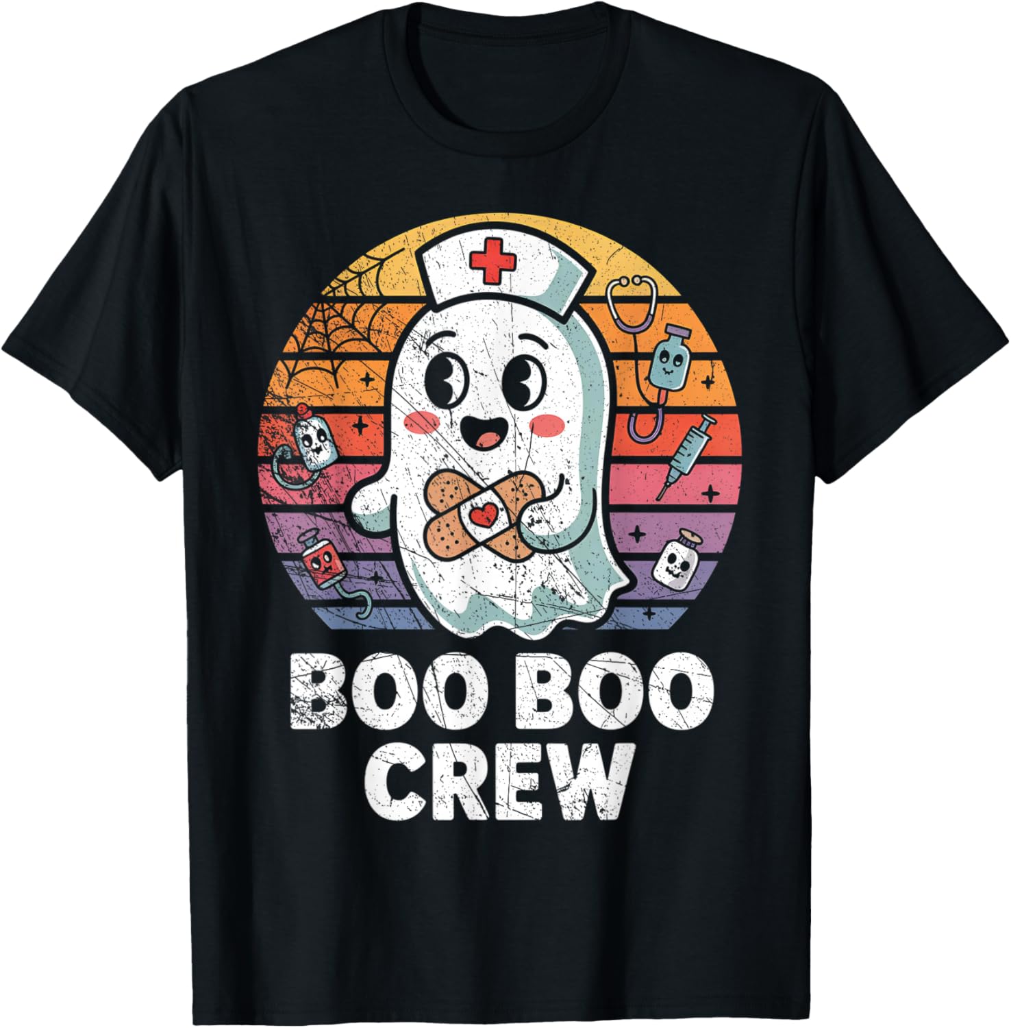 Vintage Retro Boo Boo Crew Nurse Halloween Nurses T-Shirt - T-Shirt | Black