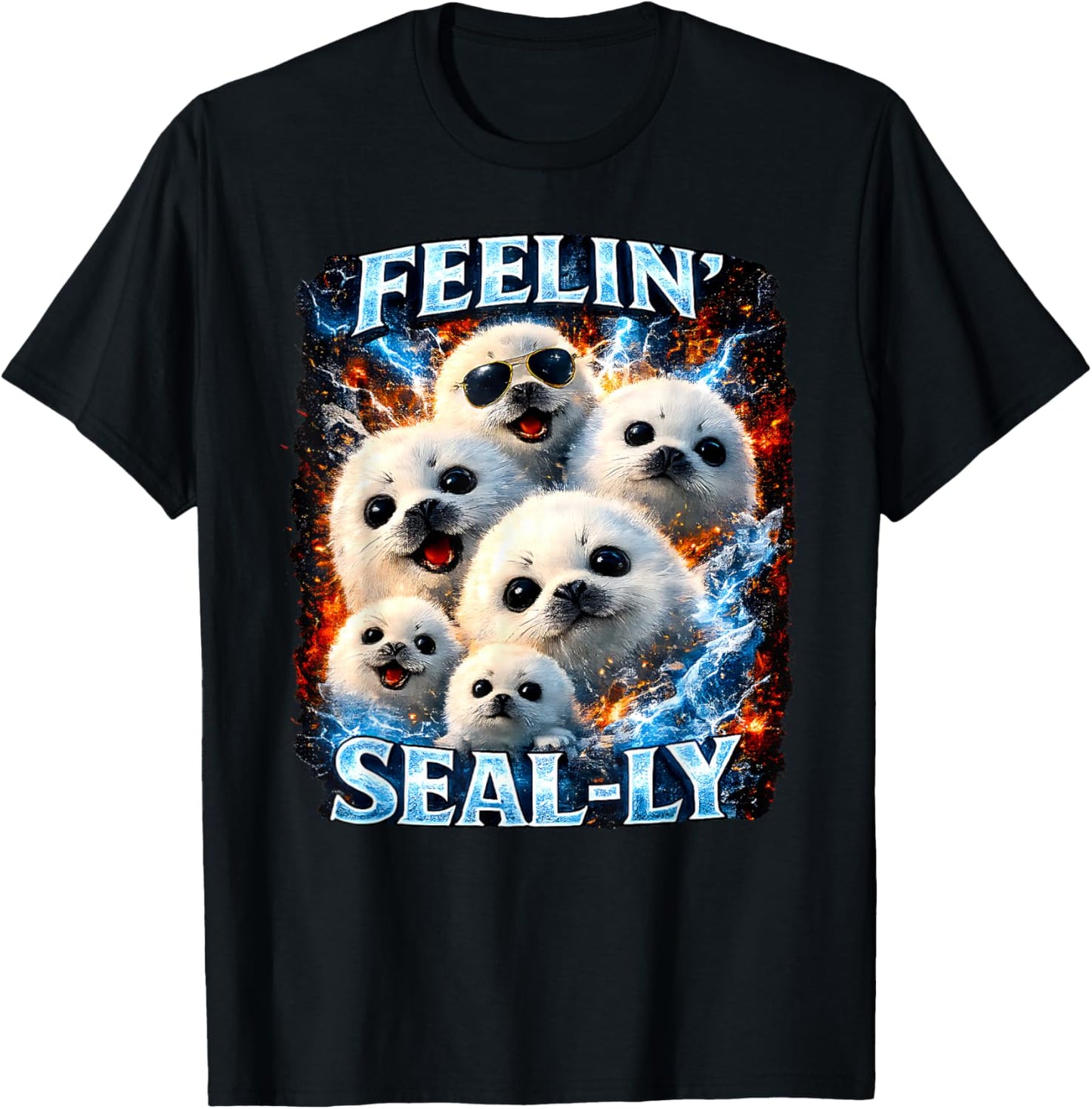 Feelin Seally Harp Seal Pup Bootleg Meme T-Shirt - T-Shirt | Black