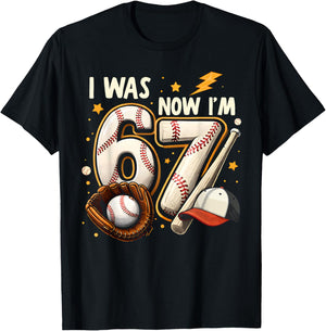 I was 6 Now I'm 7 Birthday Boy Baseball Funny 6 7 Meme Kids T-Shirt - T-Shirt | Black