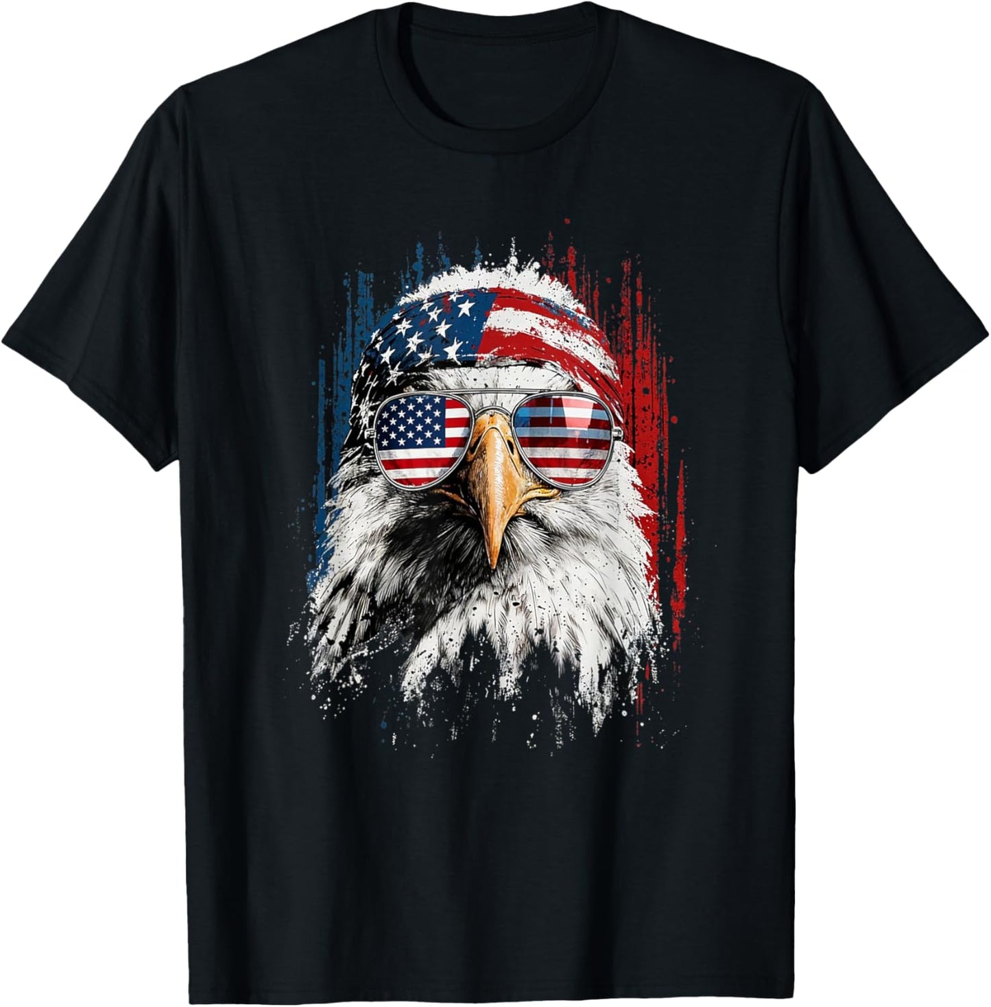 Bald Eagle with Sunglasses in US Style Design T-Shirt - T-Shirt | Black