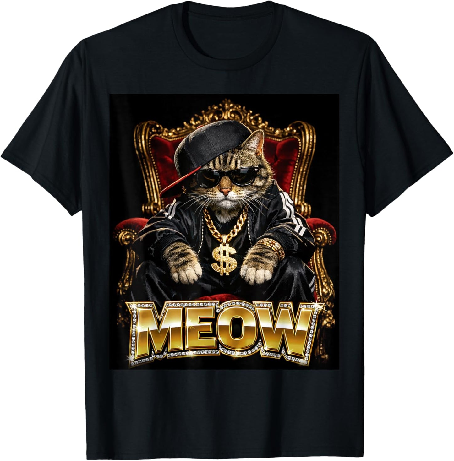 Meow Funny Hip Hop Kitty 80s & 90s Retro Rap Music Cat T-Shirt - T-Shirt | Black