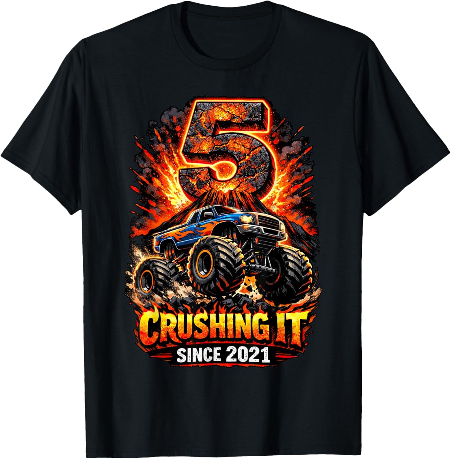 Birthday Monster Truck 5 Year Old Boys 5th Party Born 2021 T-Shirt - T-Shirt | Black