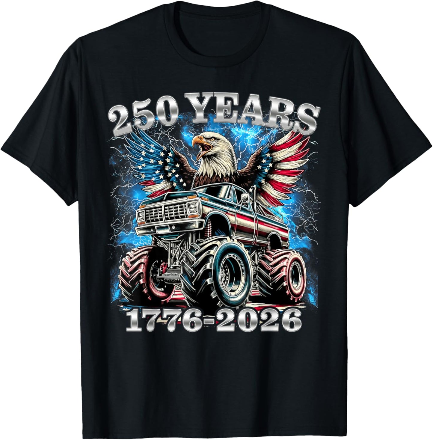USA 250 Years 1776-2026 Monster Truck Eagle Flag Boys T-Shirt - T-Shirt | Black