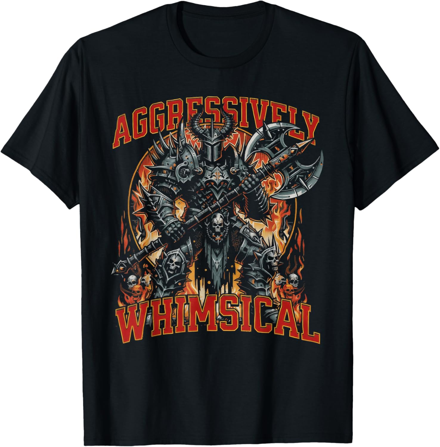Aggressively Whimsical Dark Fantasy Warrior Battle Design T-Shirt - T-Shirt | Black
