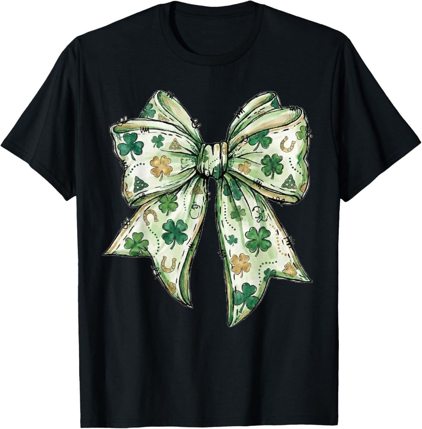 Coquette Bow St Patricks Day Irish Women Girls Teen Shamrock T-Shirt - T-Shirt | Black