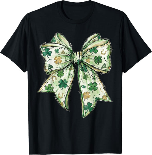 Coquette Bow St Patricks Day Irish Women Girls Teen Shamrock T-Shirt - T-Shirt | Black