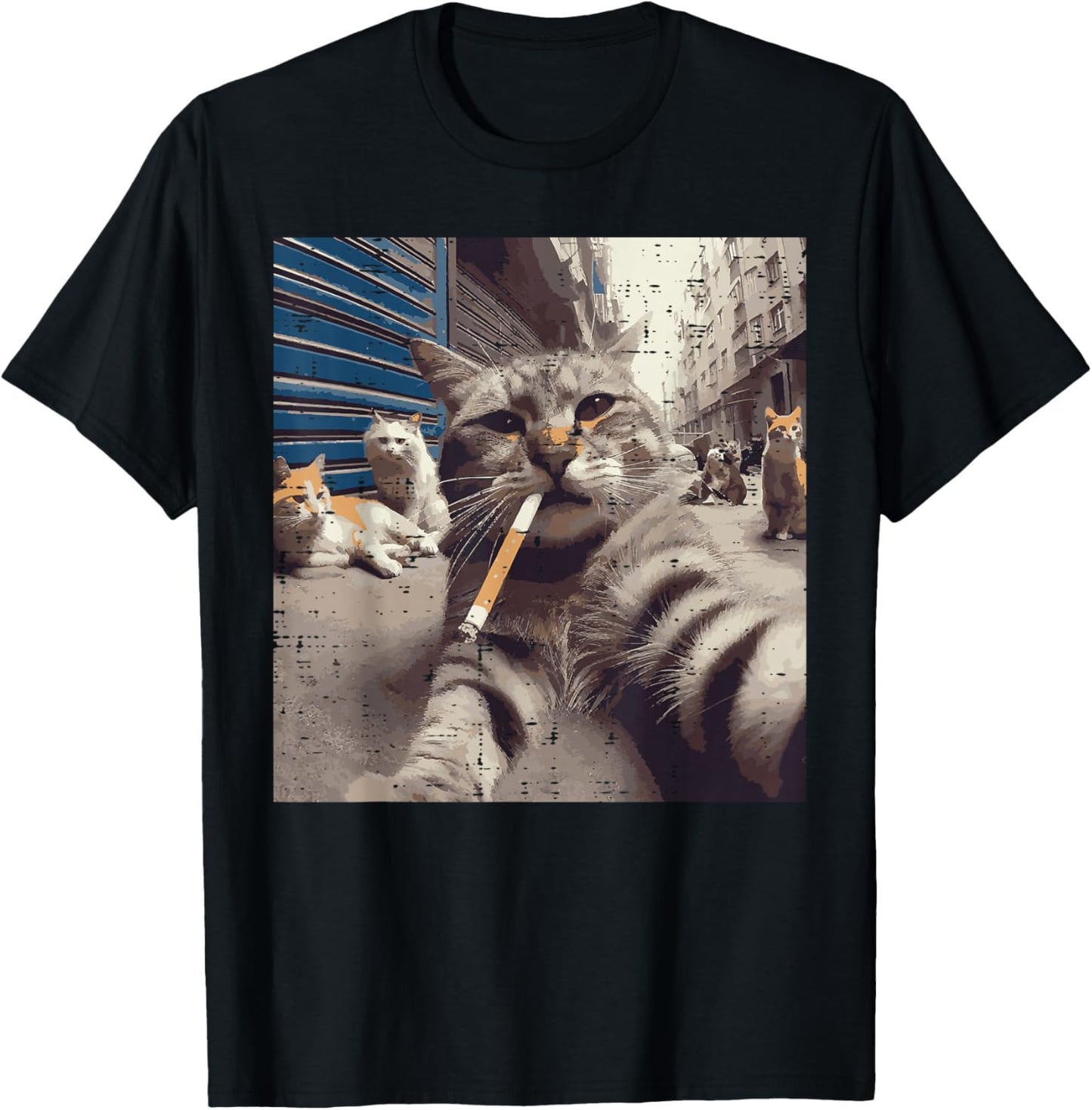 Cat Gangster Street Cats Selfie Funny Meme Humor Men Women T-Shirt - T-Shirt | Black