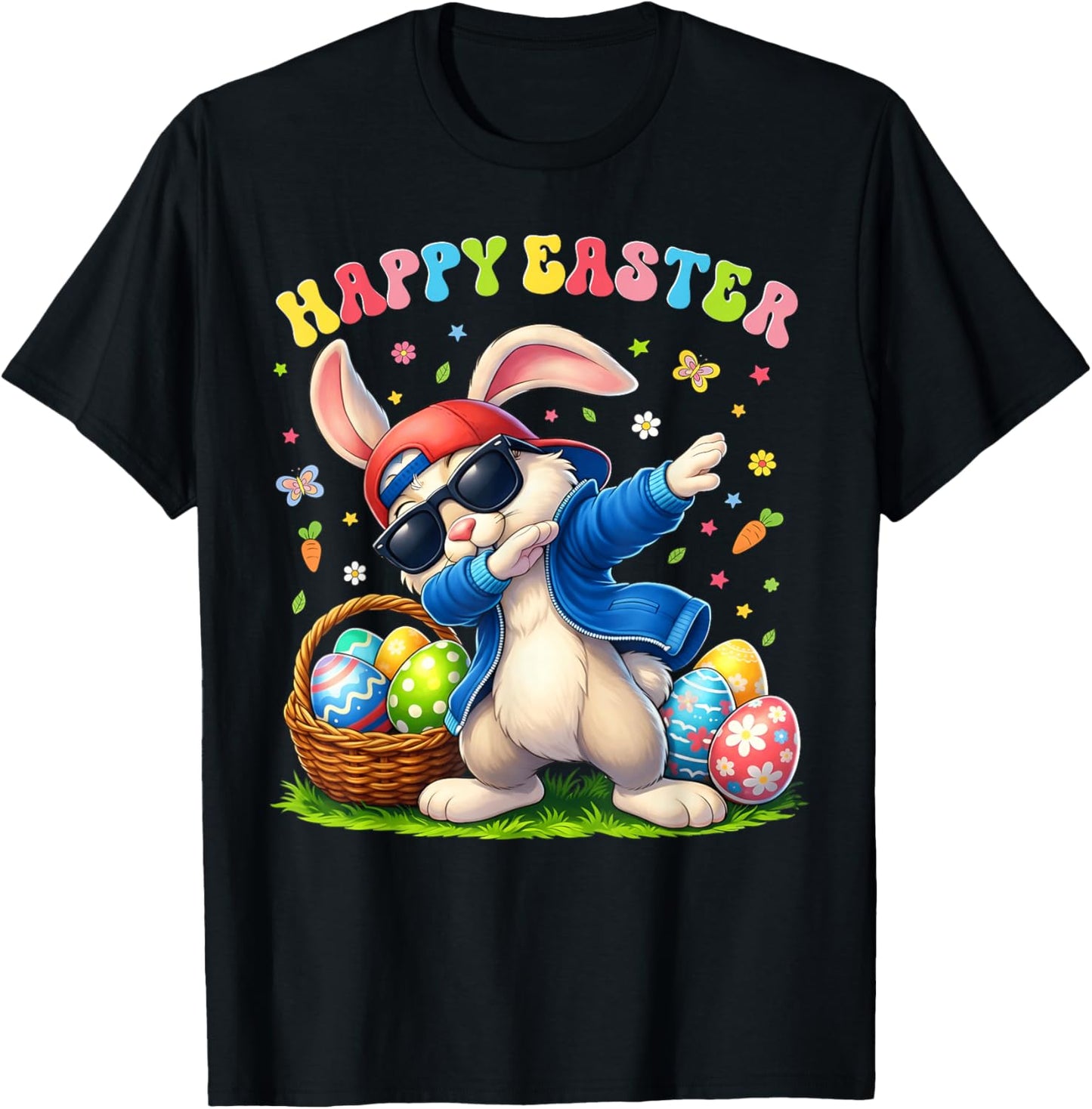 Happy Easter Day Funny Dabbing Rabbit Eggs Boy Girl Kid T-Shirt - T-Shirt | Black