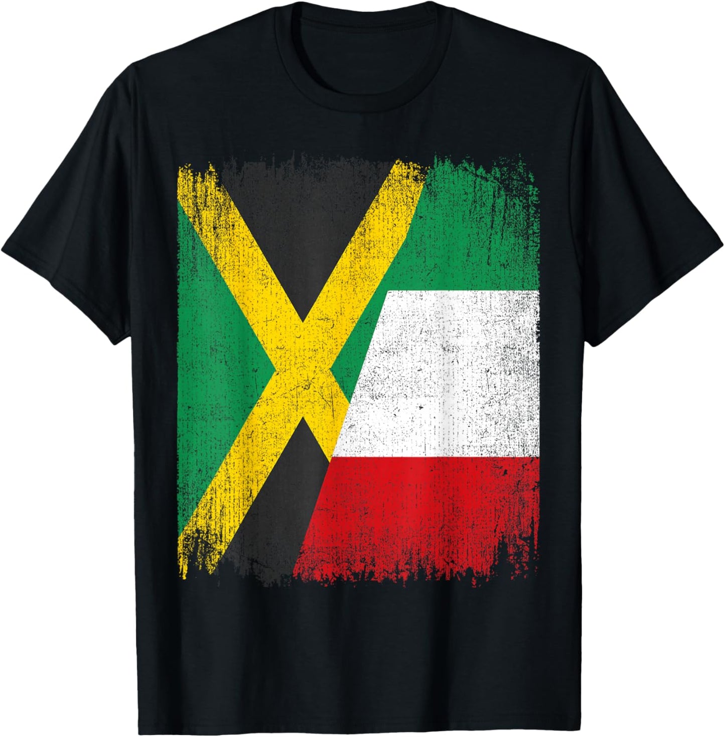 Half Jamaica Italy Flag Jamaican Italian Pride Roots T-Shirt - T-Shirt | Black