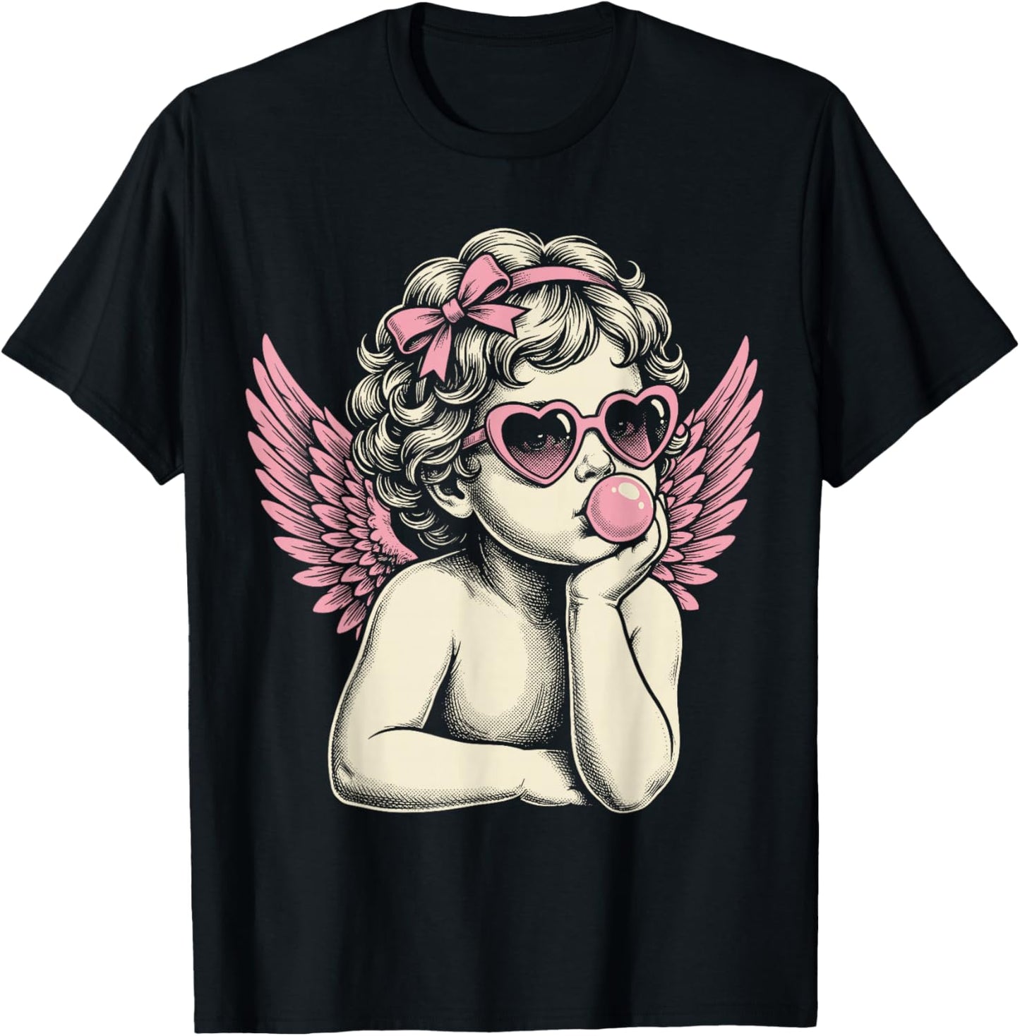 Cute Vintage Cupid Blowing Bubble Gum T-Shirt - T-Shirt | Black
