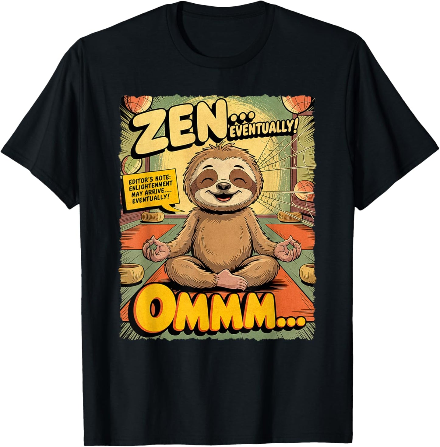Vintage Sloth Yoga Funny Retro Comic Meditation Zen Lotus T-Shirt - T-Shirt | Black