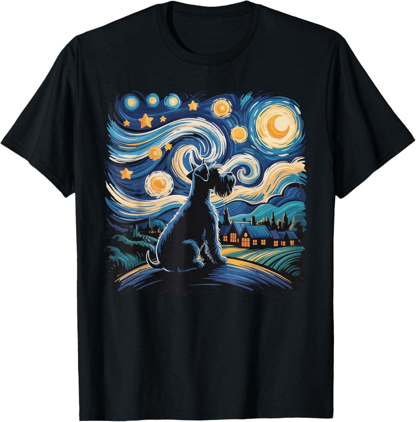 Funny Schnauzer Lover Schnauzer Dog with Starry Night Parody T-Shirt - T-Shirt | Black